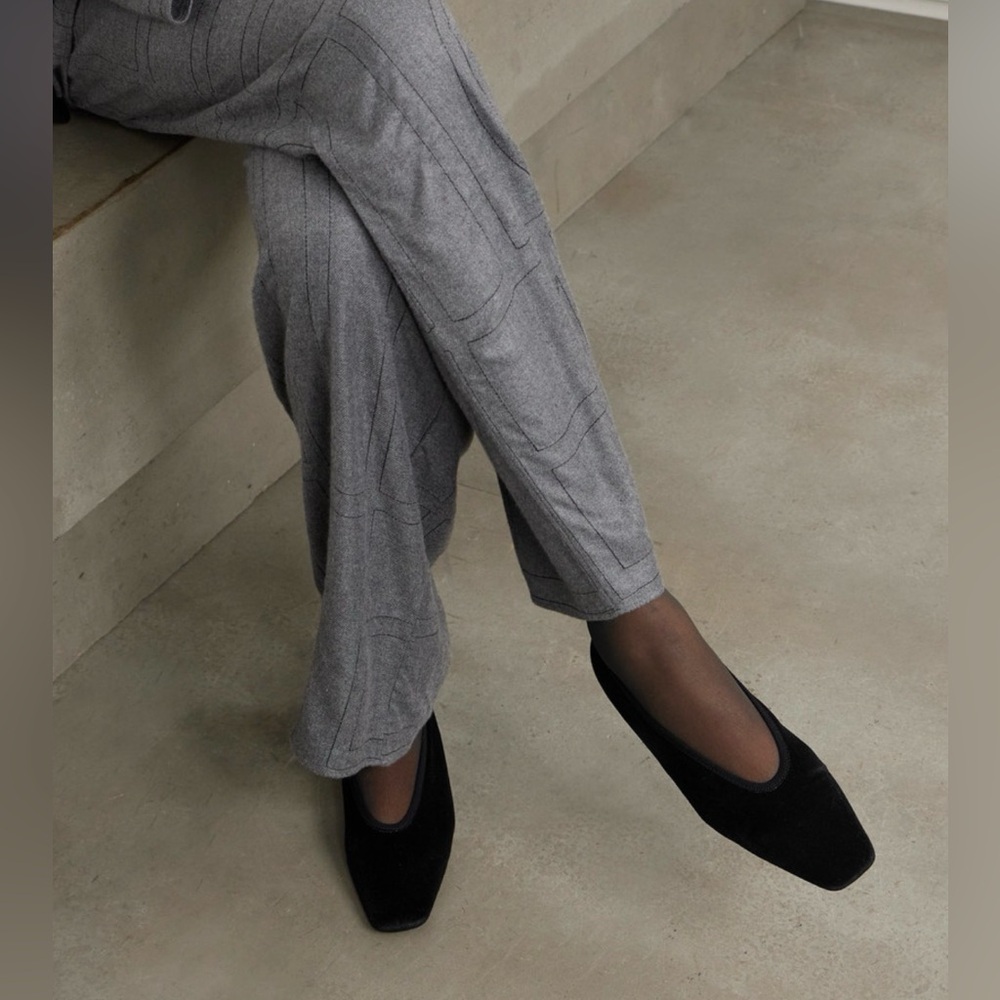 Toteme Minimalist Black Velvet Ballet Flat